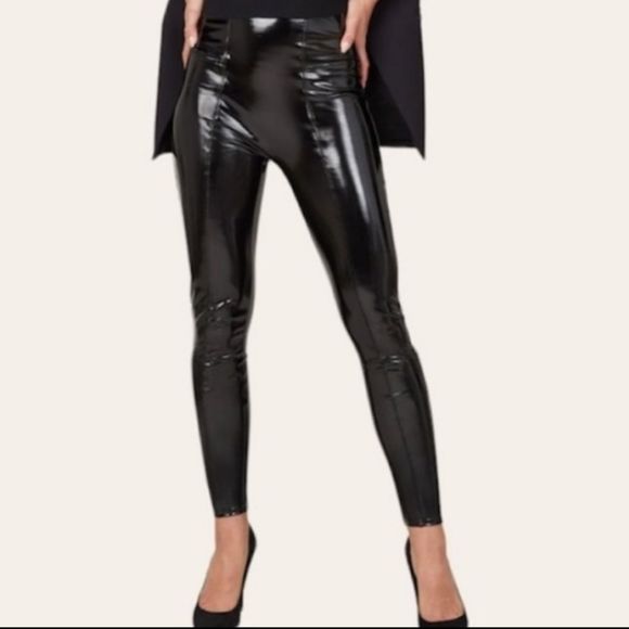NEW NWT SPANX Faux Patent Leather Leggings Classic Black Large Tall - Picture 2 of 10